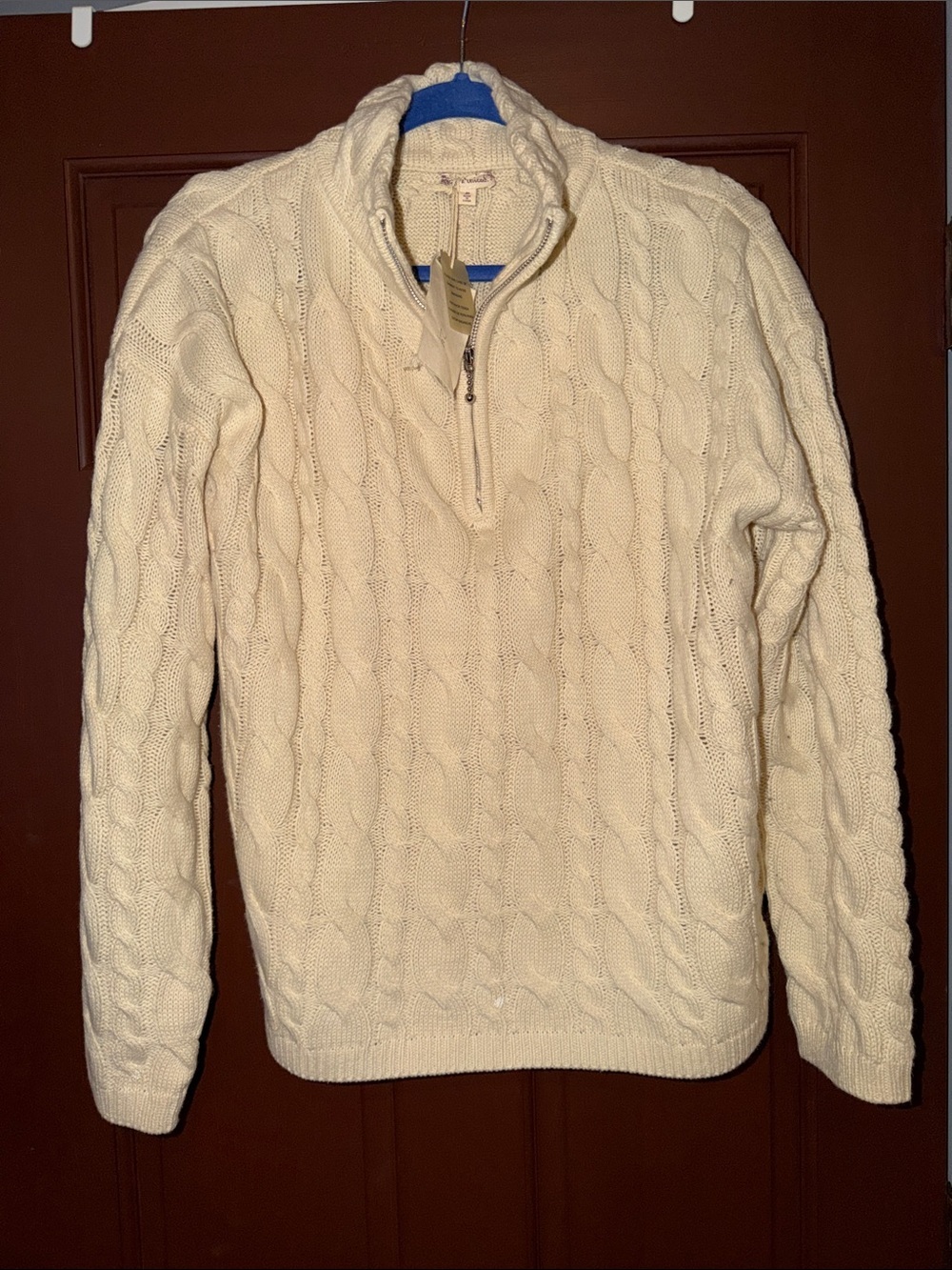 Hem & Thread Cream Cable-Knit Quarter-Zip Turtleneck Sweater